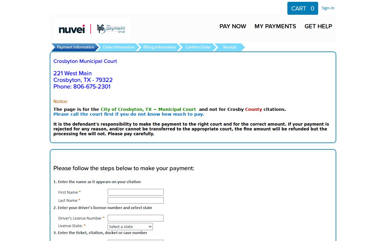 Crosbyton warrant records city citation payment fields
