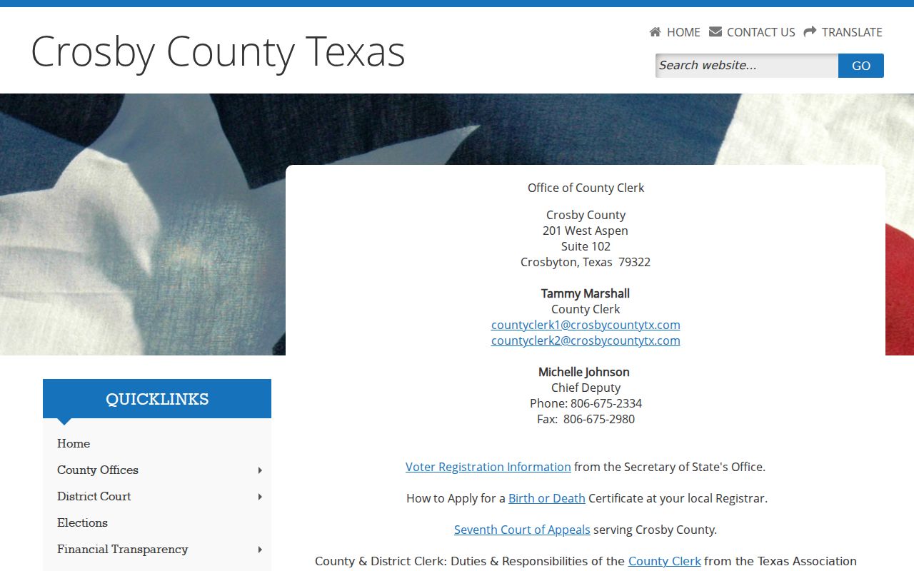 Crosby County Clerk contact and records page